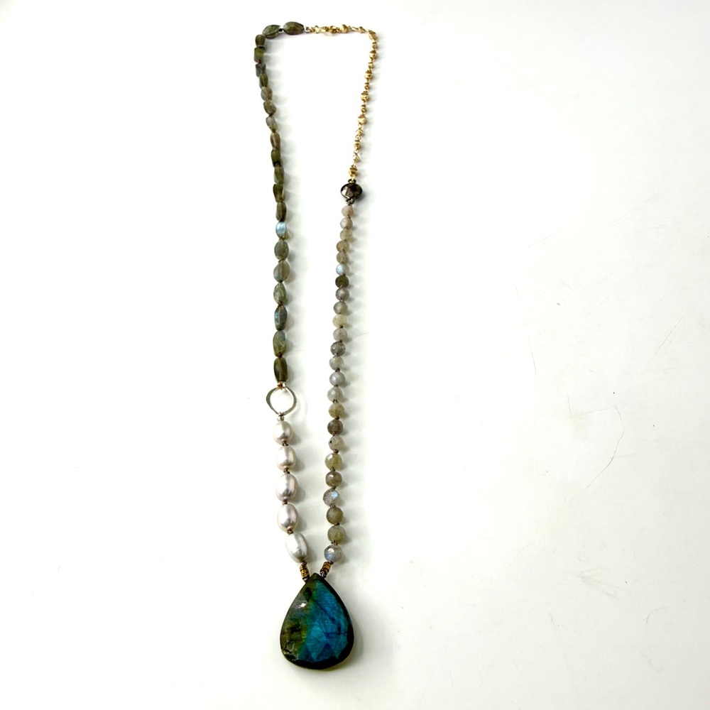 Gray Gemstone Hand Knotted Necklace, Labradorite Necklace